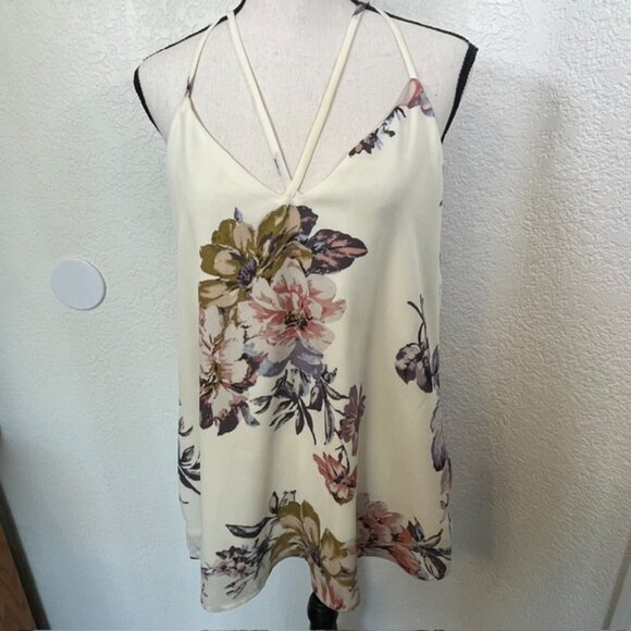 Daytrip Off White & Mauve Floral Backless Strappy Blouse- Womens Size L - Picture 2 of 8